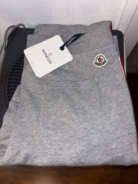 Moncler Light Gray Sweatpants with Logo Patch and Stripes Authentic New Size XL
